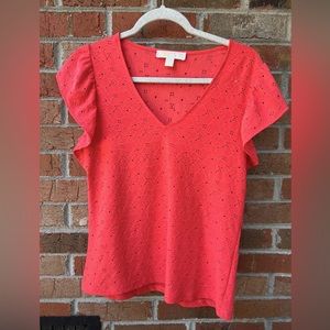 Michael Kors Coral size S eyelet flutter sleeve blouse